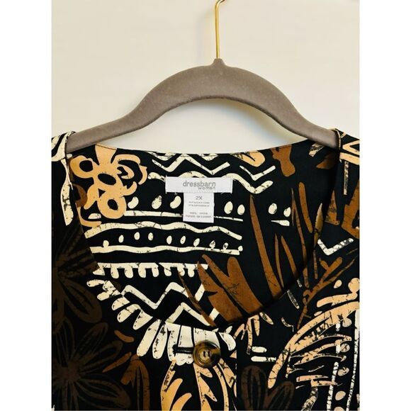 Dressbarn Woman 2X Button Up Blouse Tribal Design 3/4 Sleeve Button Cuffs Boho - Picture 6 of 10